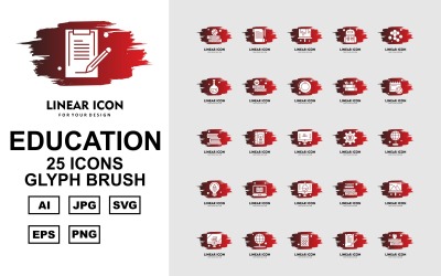 25 Conjunto de ícones de pincel Glyph Premium Education
