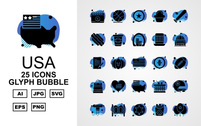 25 Conjunto de ícones Premium USA Glyph Bubble