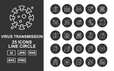 25 Conjunto de iconos de círculo de línea de transmisión de virus premium