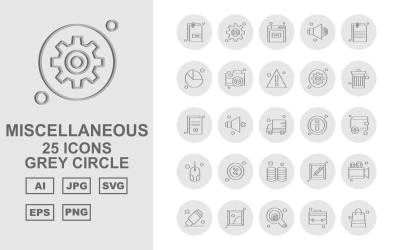 25 Ensemble d&amp;#39;icônes de cercles gris divers de qualité supérieure