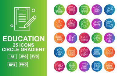 25 Ensemble d&amp;#39;icônes de dégradé de cercle d&amp;#39;éducation Premium