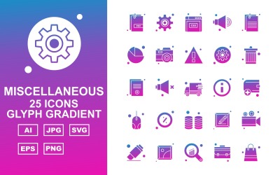 25 Ensemble d&amp;#39;icônes de dégradé de glyphes divers de qualité supérieure