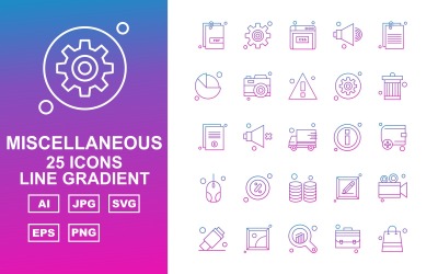 25 Ensemble d&amp;#39;icônes de dégradé de ligne divers de qualité supérieure