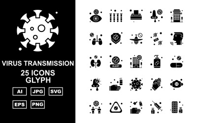 25 Ensemble d&amp;#39;icônes de glyphe de transmission de virus Premium