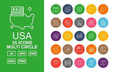 25 Ensemble d&amp;#39;icônes multi-cercle Premium USA