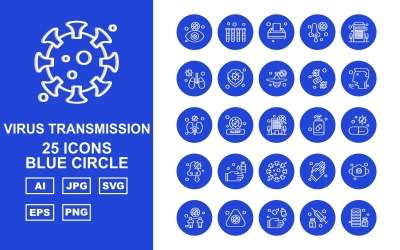 25 Ensemble d&amp;#39;icônes Premium Virus Transmission Blue Circle
