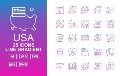 25 iconos de degradado de línea premium de EE. UU.