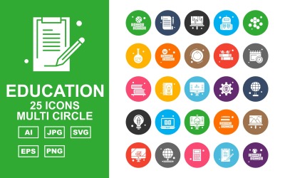 25 премиальных образовательных иконок Multi Circle Iconset