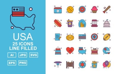 25 prémiových ikon USA vyplněných linkami