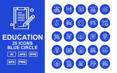 25 Prémium szintű oktatás kék kör ikonkészlet