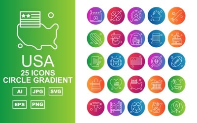 25 Premium USA Circle Gradient Iconset