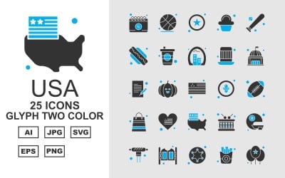 25 Premium USA Glyphe Zweifarbiges Iconset