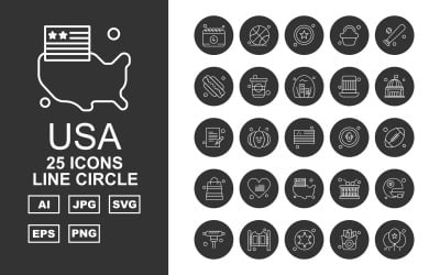 25 Premium USA Line Circle Iconset