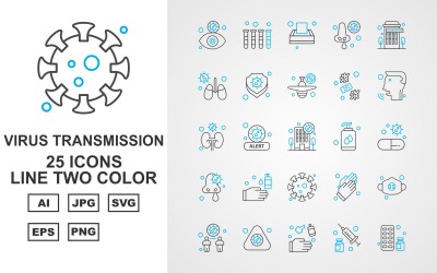 25 Premium Virus-transmissielijn Tweekleurige Iconset
