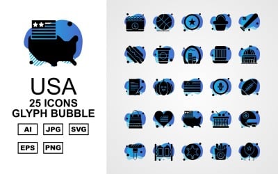 25 set di icone Glyph Bubble USA Premium