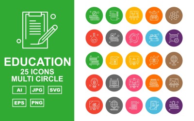 25 set di icone multi cerchio Premium Education