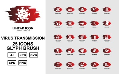 25 set di icone premium pennello glifo trasmissione virus