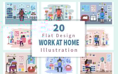 20 Work From Home Flat Design - Illustration