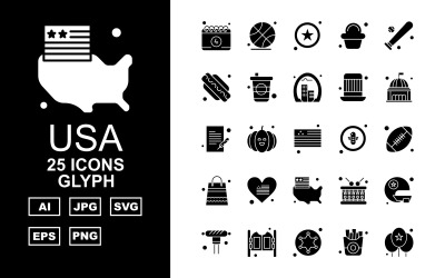 25 Zestaw ikon Premium USA Glyph