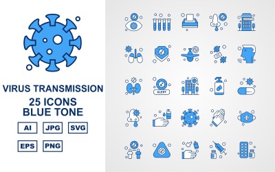 25 Zestaw ikon z niebieskim tonem transmisji wirusa premium