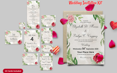 Kit de convite de casamento floral - modelo de identidade corporativa