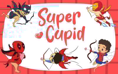 Set of 5 Cupid Illustrations Dressed as Valentine Superheroes