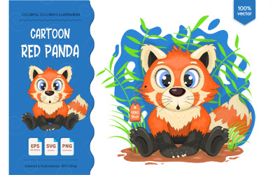 Cute Cartoon Red Panda - Vector Image