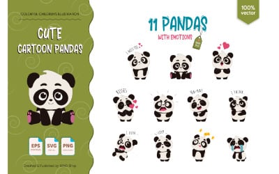 11 pandas bonitos dos desenhos animados. Camiseta, PNG, SVG. Vetor
