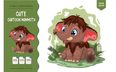 Roztomilý kreslený mamut - vektorový obrázek
