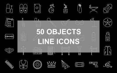 Conjunto de ícones invertidos de 50 objetos