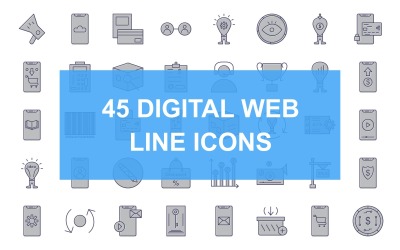 45 Conjunto de ícones preenchidos com linha da Web digital