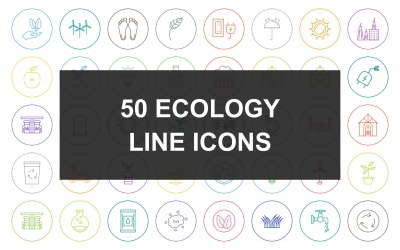 50 Conjunto de iconos de círculo redondo de línea ecológica