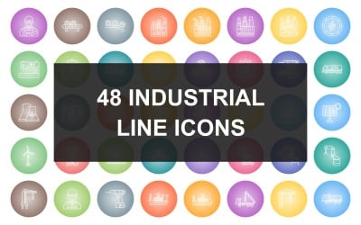 48 Conjunto de iconos de degradado redondo de línea de proceso industrial