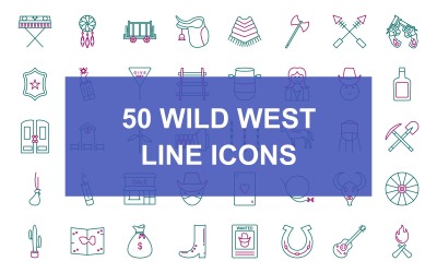 50 Дикий Захід Лінія Двоколірний Набір Іконок