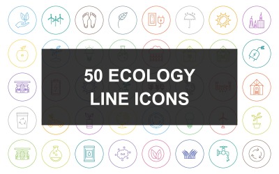 50 Ecology Line Round Circle Icon set