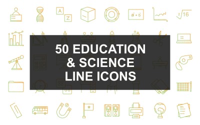50 Eğitim ve Bilim Çizgisi Gradyan Simge seti