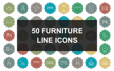 Ensemble d&amp;#39;icônes de fond multicolore ligne de meubles 50