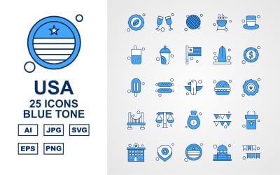 25 Iconset Premium USA Blue Tone Icon Pack