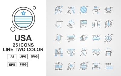 Набор из 25 двухцветных значков Premium USA Line