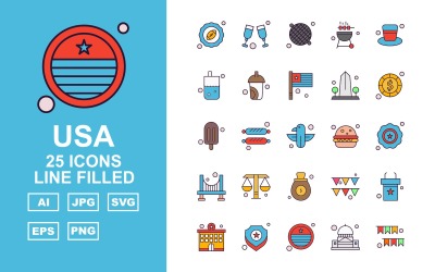 Набор из 25 иконок премиум-класса USA Line Filled Icon Pack