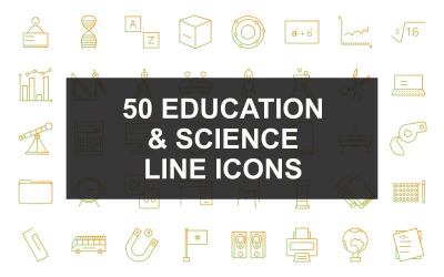 50 oktatás és tudomány vonal színátmenet ikonkészlet