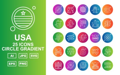 25 Pack d&amp;#39;icônes de dégradé GCircle Premium USA