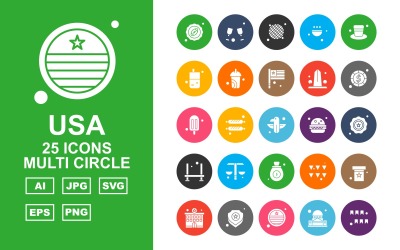 Pacote de ícones de 25 círculos premium dos EUA