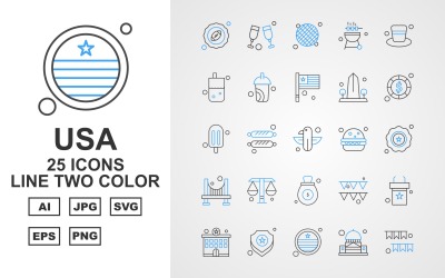 Pacote de ícones de duas cores da Linha Premium EUA 25