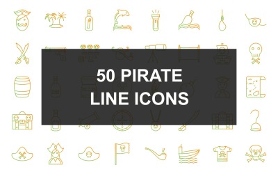 50 Pirate Line Gradient Ikonuppsättning