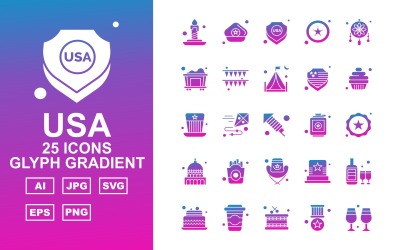 25 Premium ABD Glif Degrade Simge Paketi Iconset
