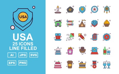 25 Premium ABD Hattı Dolu Simge Paketi Iconset