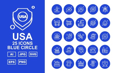25 Premium ABD Mavi Daire Simge Paketi Iconset