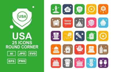25 Premium ABD Yuvarlak Köşe Simge Paketi Iconset