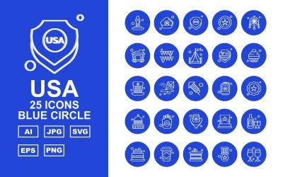 25 Prémium USA Blue Circle Icon Pack Ikonkészlet